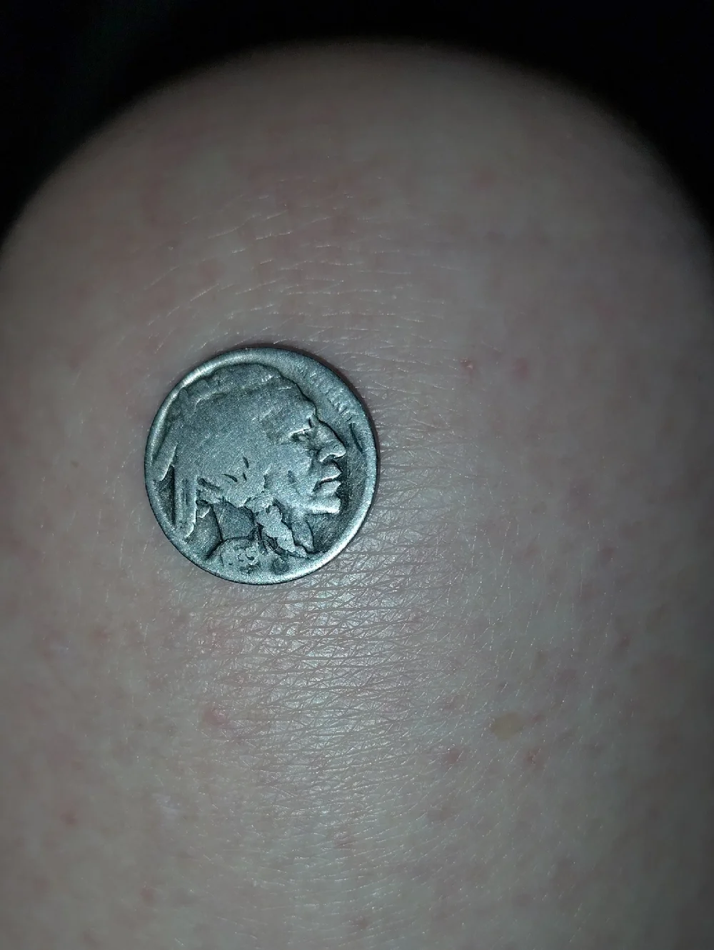 1935 Vintage Silver-Tone Buffalo Nickel Coin Accent - Gray